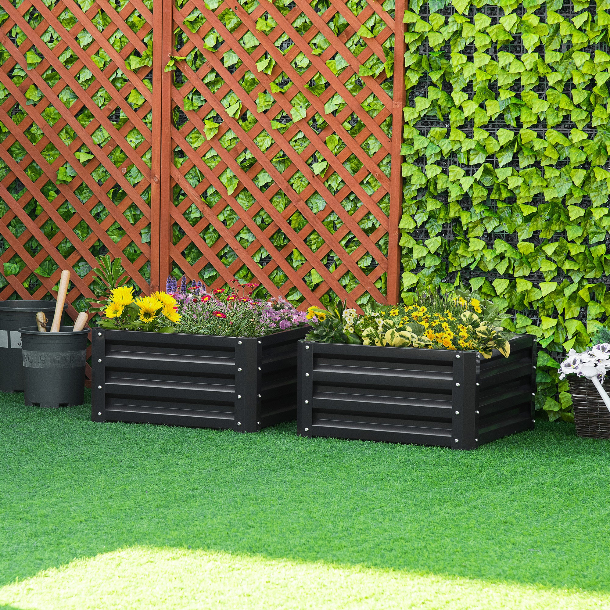 Outsunny Set of Two 60 x 60cm Steel Planter Boxes - Grey