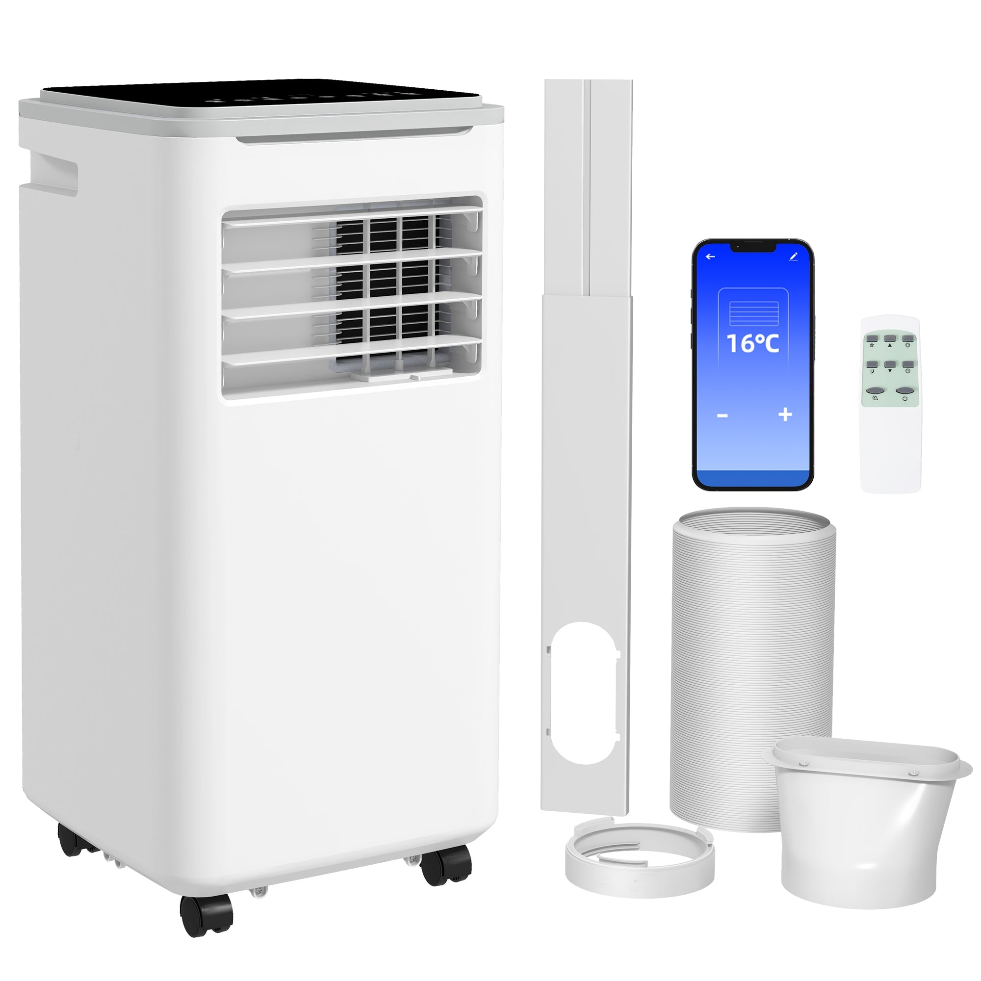 HOMCOM 9000 BTU Portable Air Conditioner, Smart Home WiFi Compatible, 4 in 1 Air Conditioning Unit, Dehumidifier, Fan with Remote, 24H Timer, Window Venting Kit, 20mÂ², R290, A Energy Efficiency