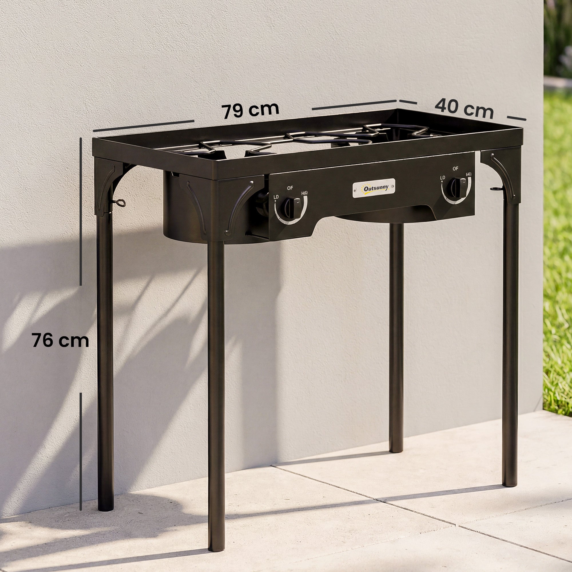 Outsunny Double Burner Camping Stove, 150,000 BTU High Pressure Camping Gas Stove with Detachable Legs, Black