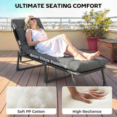 Outsunny Sun Lounger Cushions Only, Garden Lounge Chair Cushions Set of 2, Sunbed Replacement Pads with 4 Ties, Dark Grey