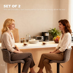 HOMCOM Bar Stools Set of 2, PU Leather Barstools with Backrest and Footrest for Kitchen, Counter, Breakfast Bar, Brown