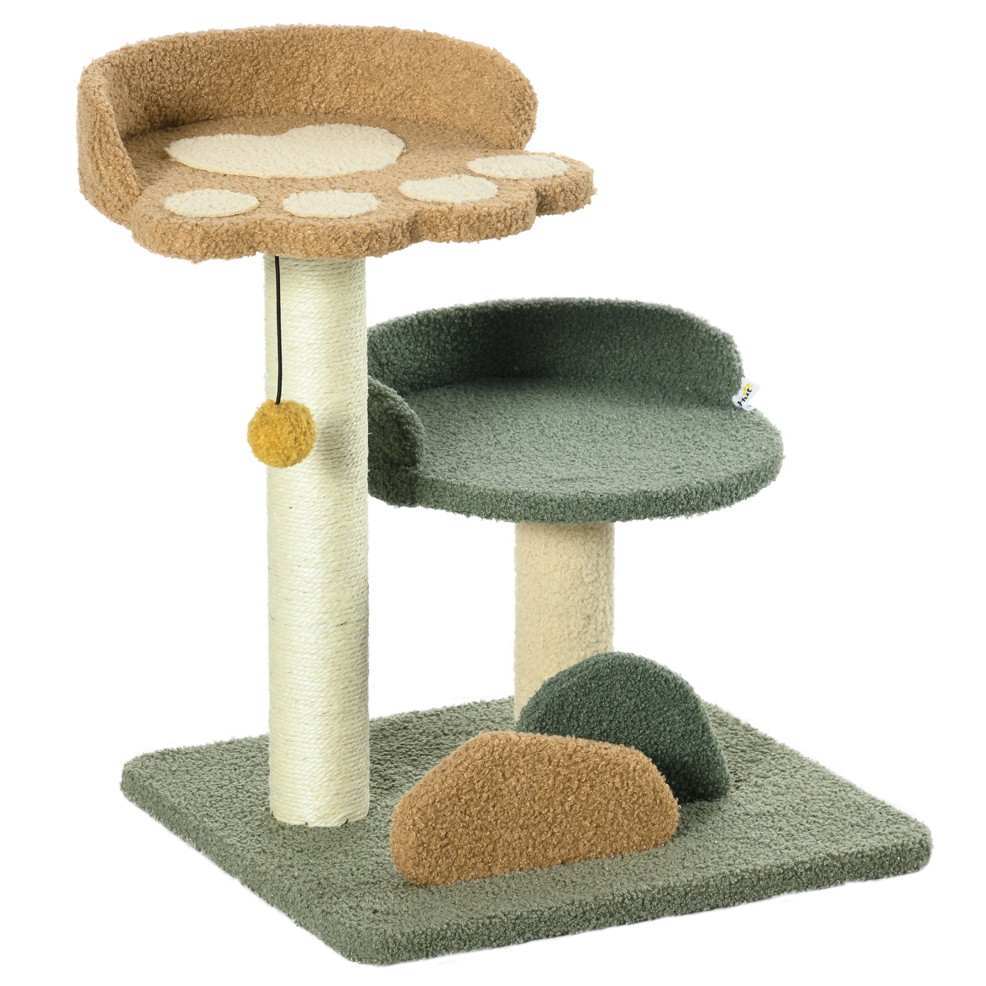 PawHut 52cm Small Cat Tree for Indoor Cats, Scratching Posts with Two Beds, Toy Ball