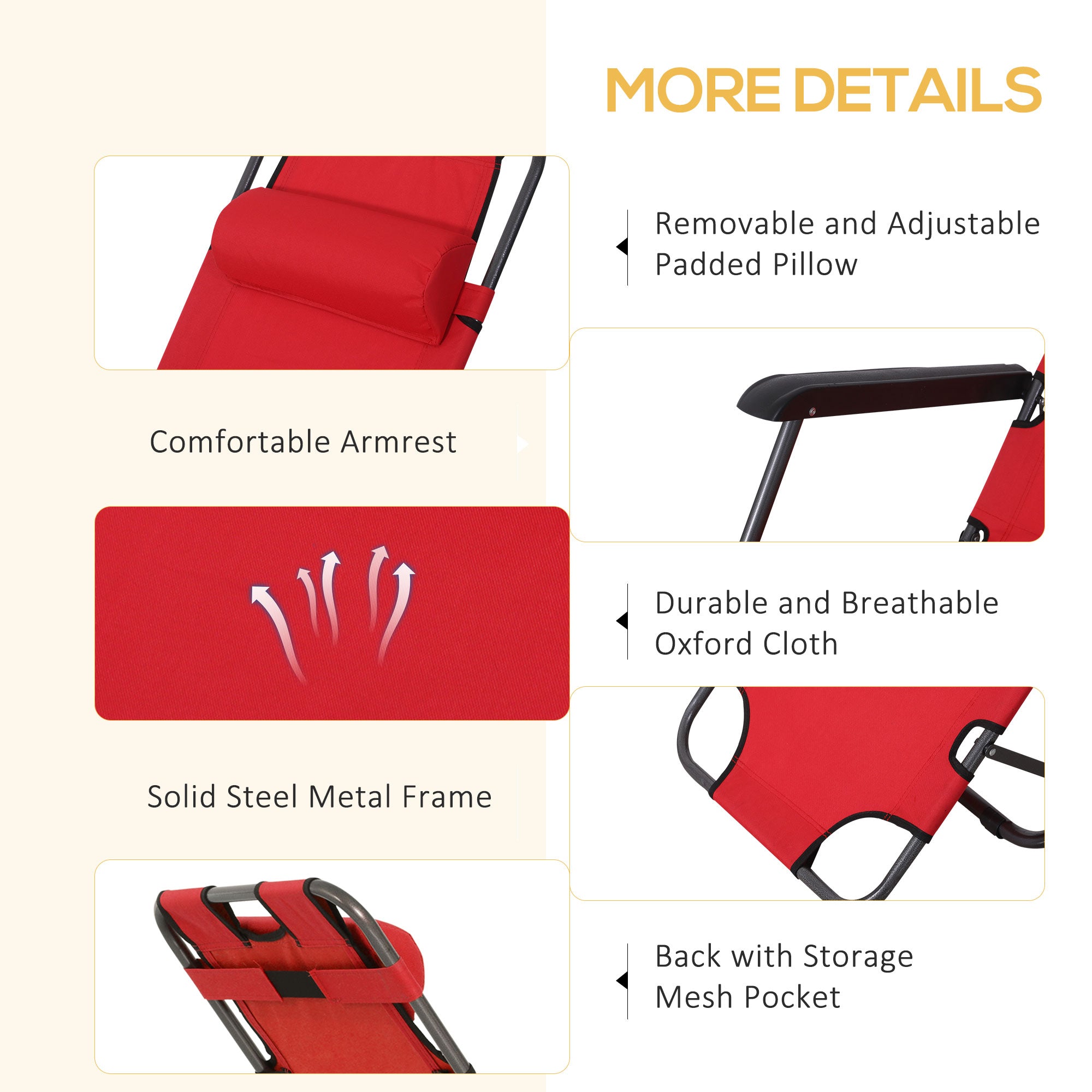 Outsunny 2 in 1 Folding Sun Lounger Reclining Garden Chair with 2-Level Adjustable Backrest, Outdoor Zero Gravity Recliner Garden Chair with Head Pillow and Armrests, Red