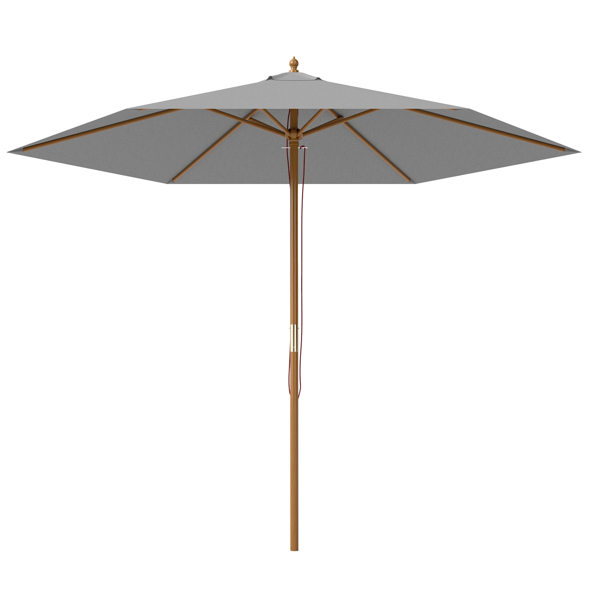 Outsunny 2.5m Wood Garden Parasol Sun Shade Patio Outdoor Wooden Umbrella Canopy, Table Market Umbrella with Vent, 38mm Pole, Rope Pulley Mechanism, Light Grey
