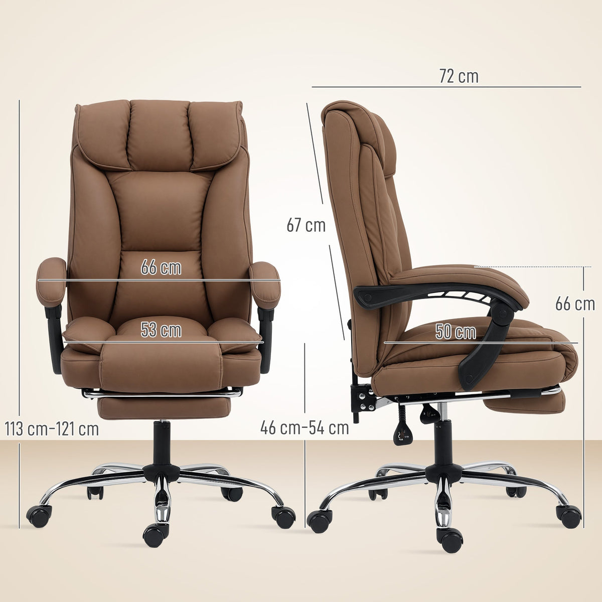 HOMCOM 155° Reclining Faux Leather Swivel Office Chair - Brown