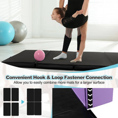 Folding Gymnastics Mat with Carry Handles, Hook and Loop Fasteners-Black