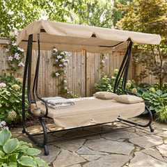Outsunny Three-Person garden Swing Chair, with Adjustable Canopy - Light Brown