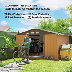 Outsunny 13 x 11ft Metal Garden Shed, Waterproof Outdoor Bike Storage Shed Galvanised with Vents, Foundation Kit, Apex Roof and Lockable Double Doors for Patio Lawn, Light Brown