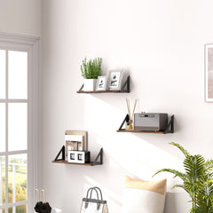 HOMCOM Set of 3 Wall Shelves, 43cm Vintage Wall Mounted Floating Shelves for Living Room, Entryway, Bedroom, Rustic Brown