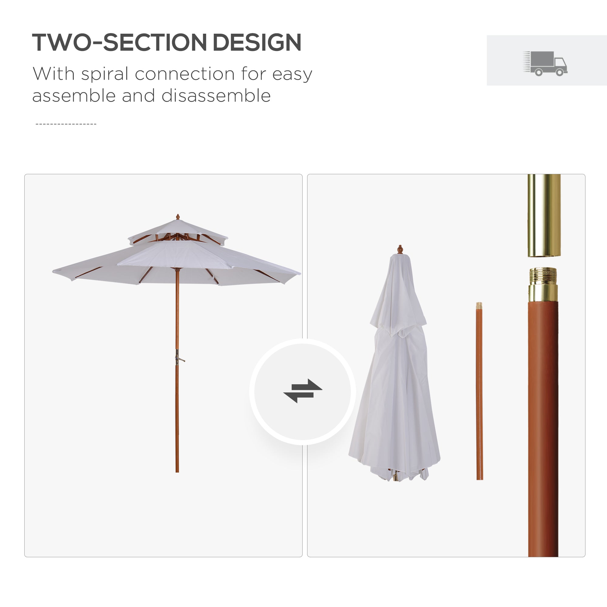 Outsunny 2.7m Elegant Wooden Frame Parasol Umbrella - White