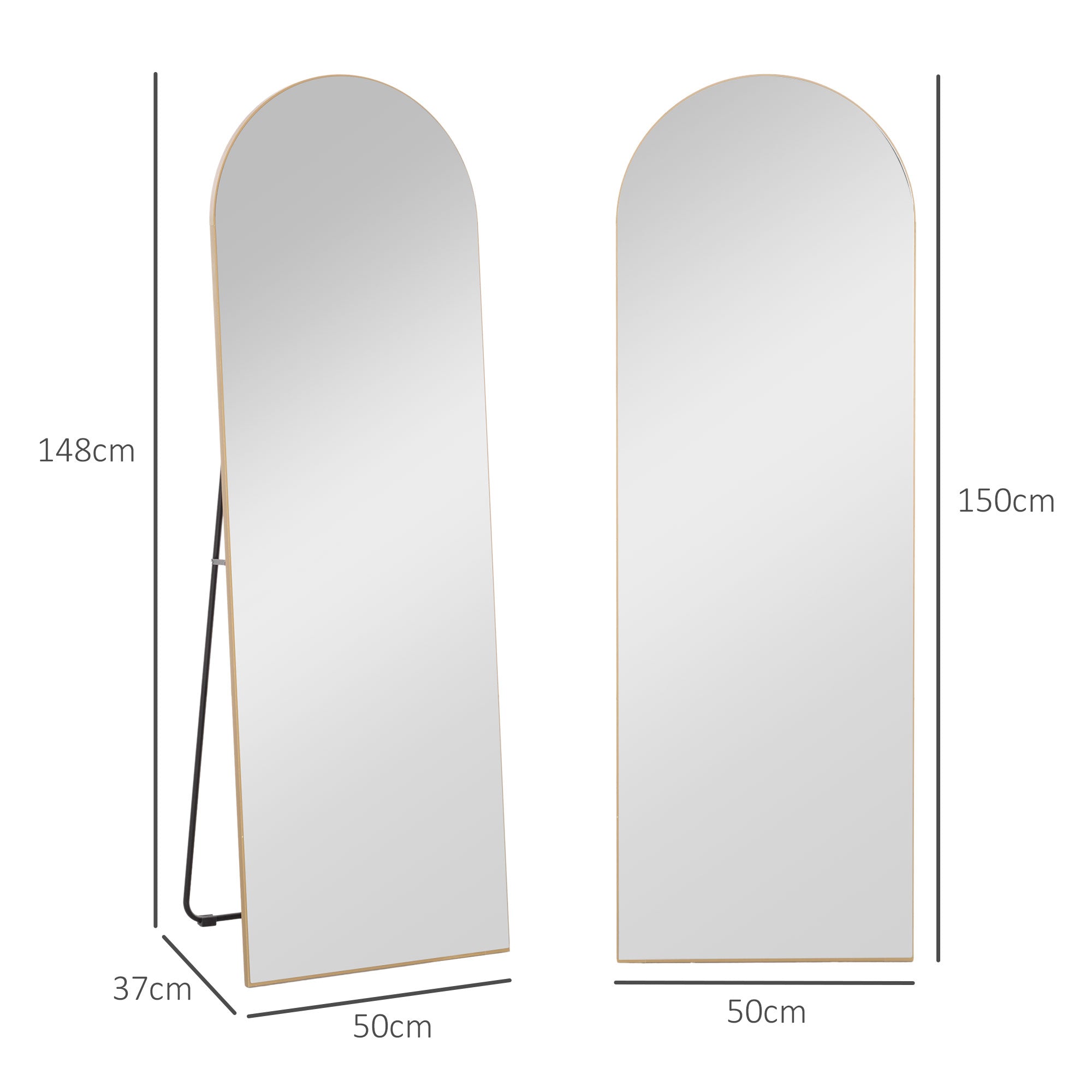 HOMCOM 150cm Arched Full Length Mirror - Gold Tone
