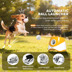 PawHut Automatic Dog Ball Launcher with 5 ETPU Balls 5.8 cm, 3 Distance Settings 6/10/14 m, Orange