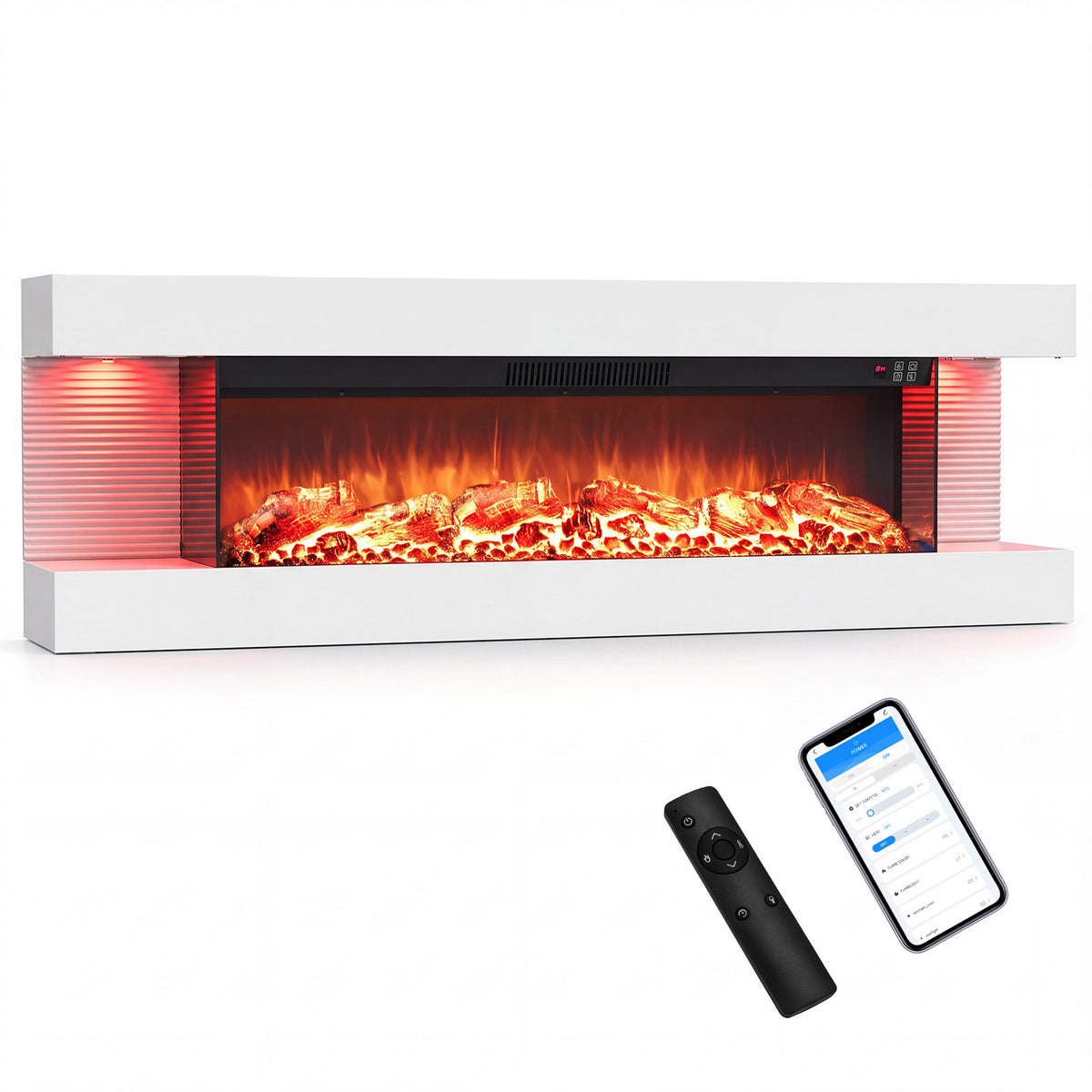 3-Sided Wall Mount Electric Fireplace with 12 Flame and Ambient Colors for Indoor-127cm
