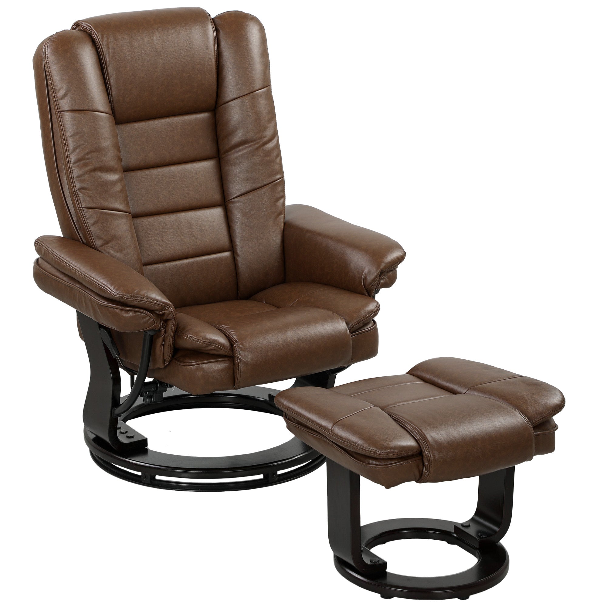 HOMCOM Faux Leather 135 Reclining Chair and Footstool - Brown