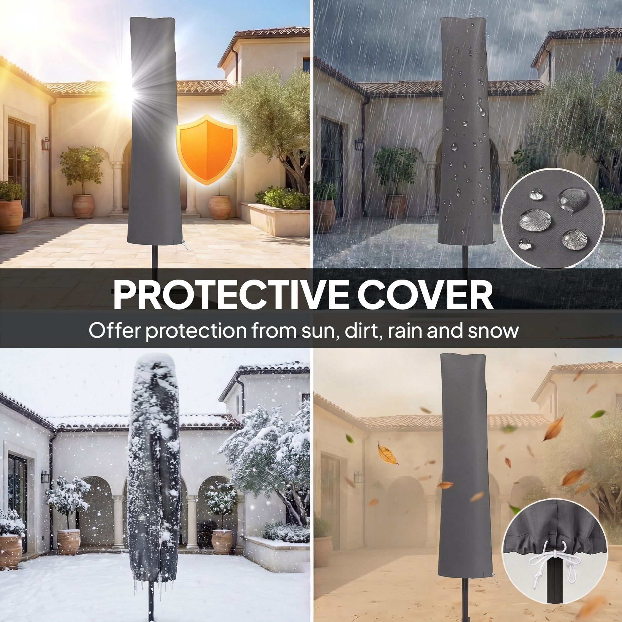 Outsunny 3 x 3 m Garden Cantilever Parasol w/ Light, Cover, UPF50+ Patio Umbrella w/ Wind Protection, 360 degrees Rotation, Dark Grey