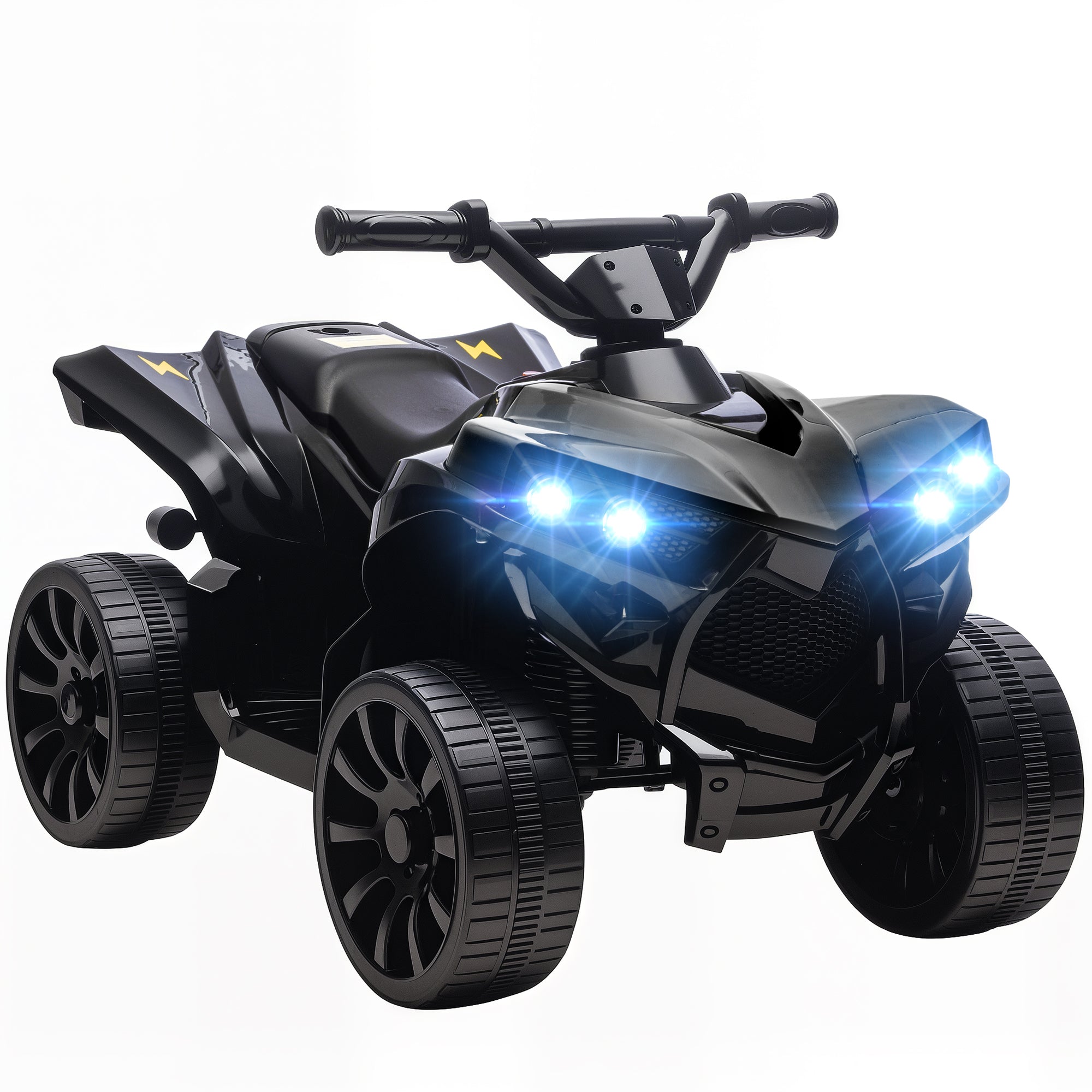 AIYAPLAY 6V Kids ATV, 4 Wheeler Electric Ride on Car with Music and LED Headlights, for Ages 3-8 Years Boys and Girls, Black