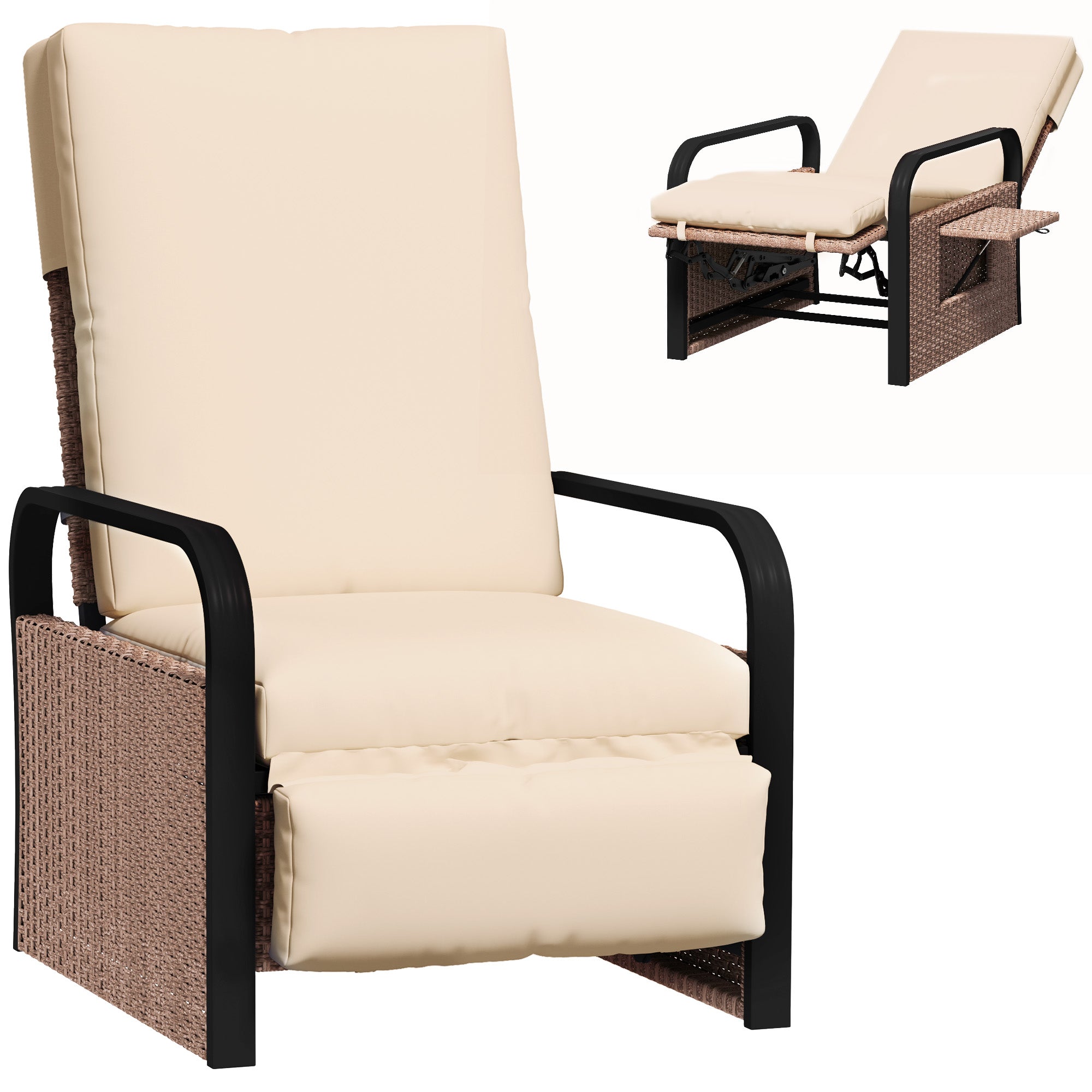 Outsunny 140√Ç¬∞ Reclining Rattan Armchair - Brown/Khaki