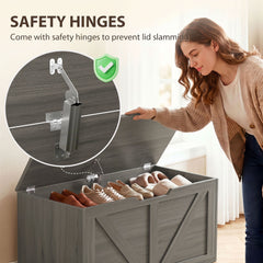 HOMCOM 100L Home Storage Box, with Safety Hinge - Dark Grey Wood-Effect