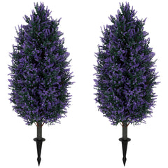 HOMCOM Set of 2 Artificial Lavender Flowers, Indoor Outdoor Fake Plants with Stakes, UV Resistant for Garden,  90 cm, Blue