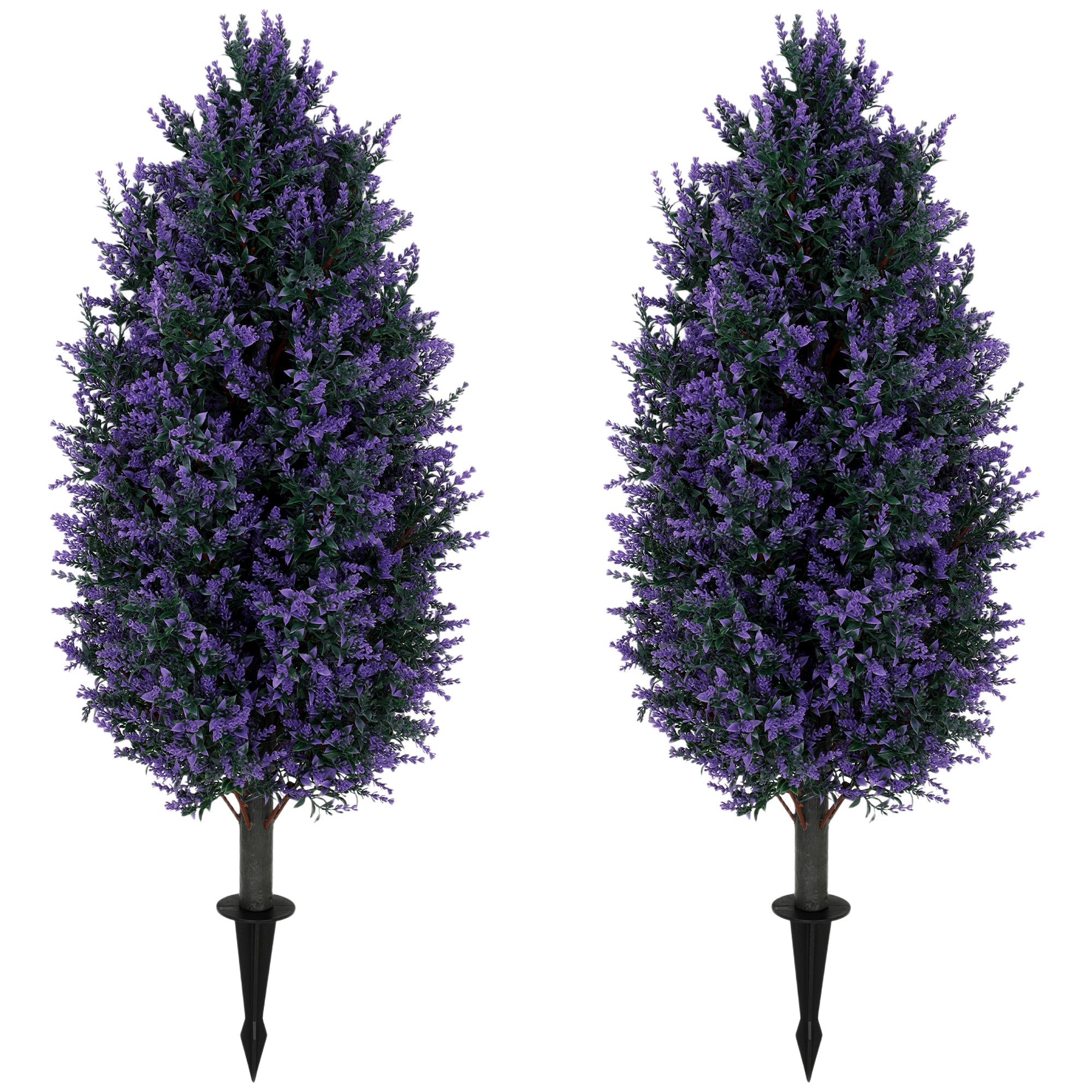 HOMCOM Set of 2 Artificial Lavender Flowers, Indoor Outdoor Fake Plants with Stakes, UV Resistant for Garden,  90 cm, Blue