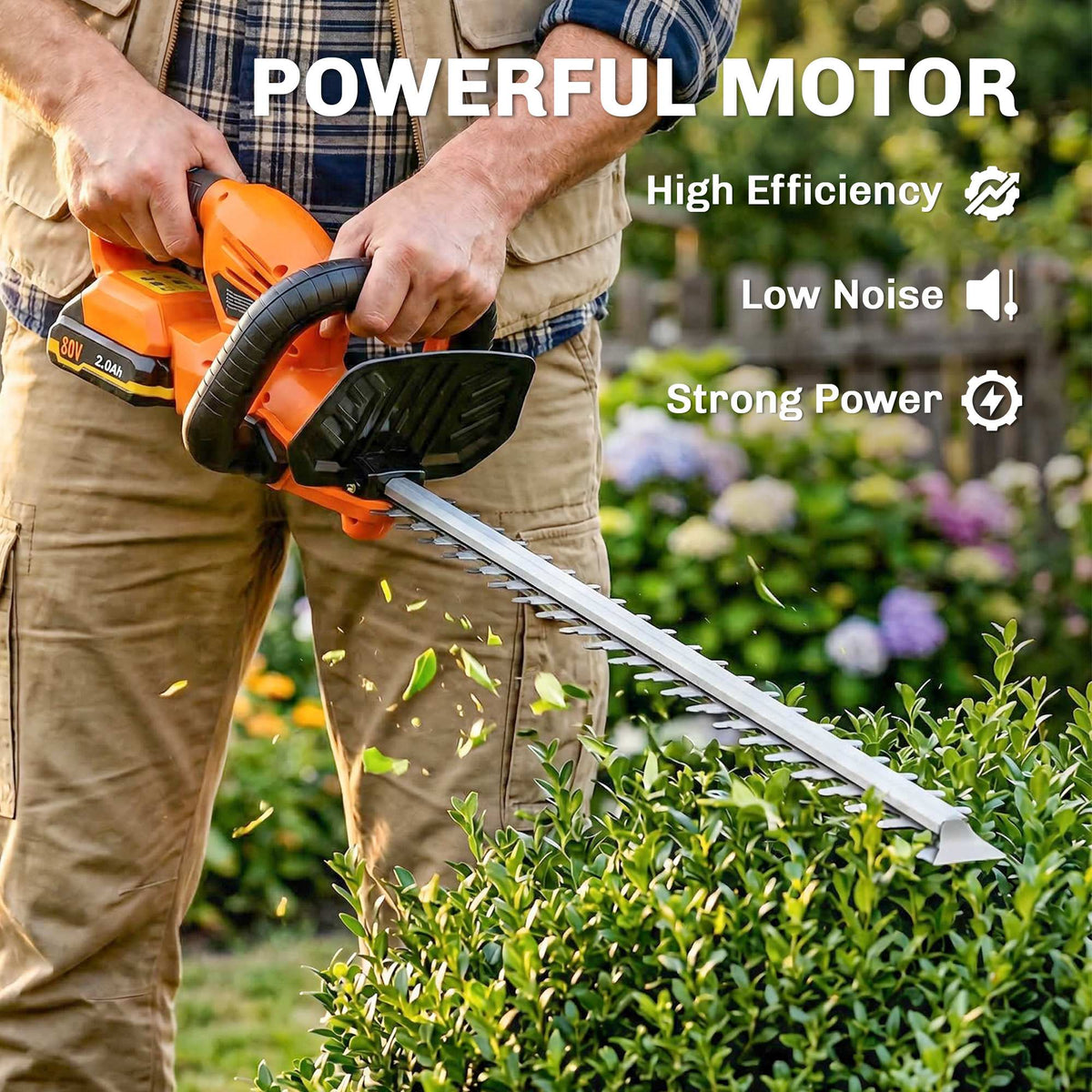 Outsunny 20" Cordless Hedge Trimmer, 18V Electric Hedge Cutter with 51cm Dual Action Blade, 2000mAh Battery and Charger
