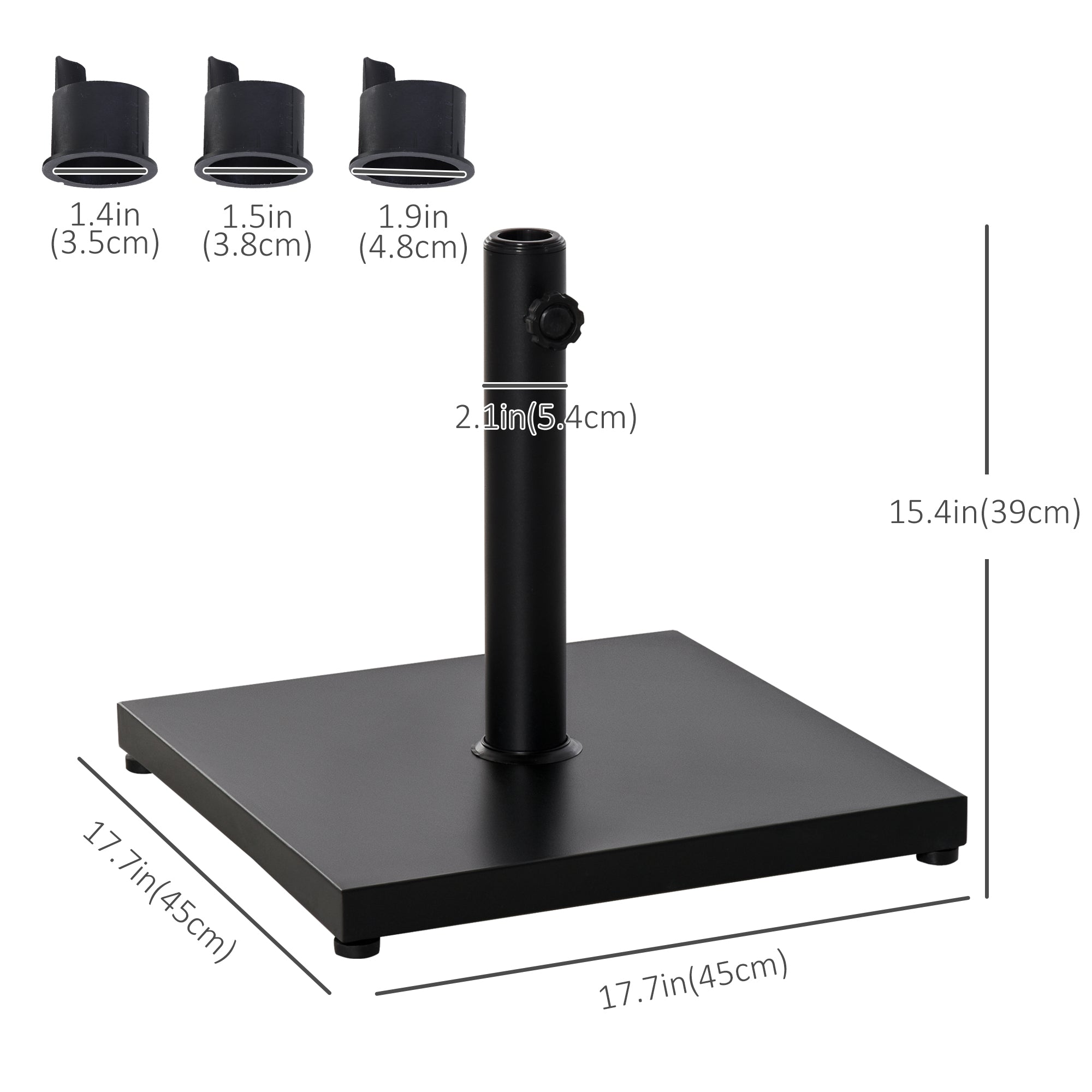 Outsunny 35/38/48MM 18KG Steel Square Parasol Stand Base w/ Adjustable Knob Umbrella Stand Garden Patio Outdoor Home, Black