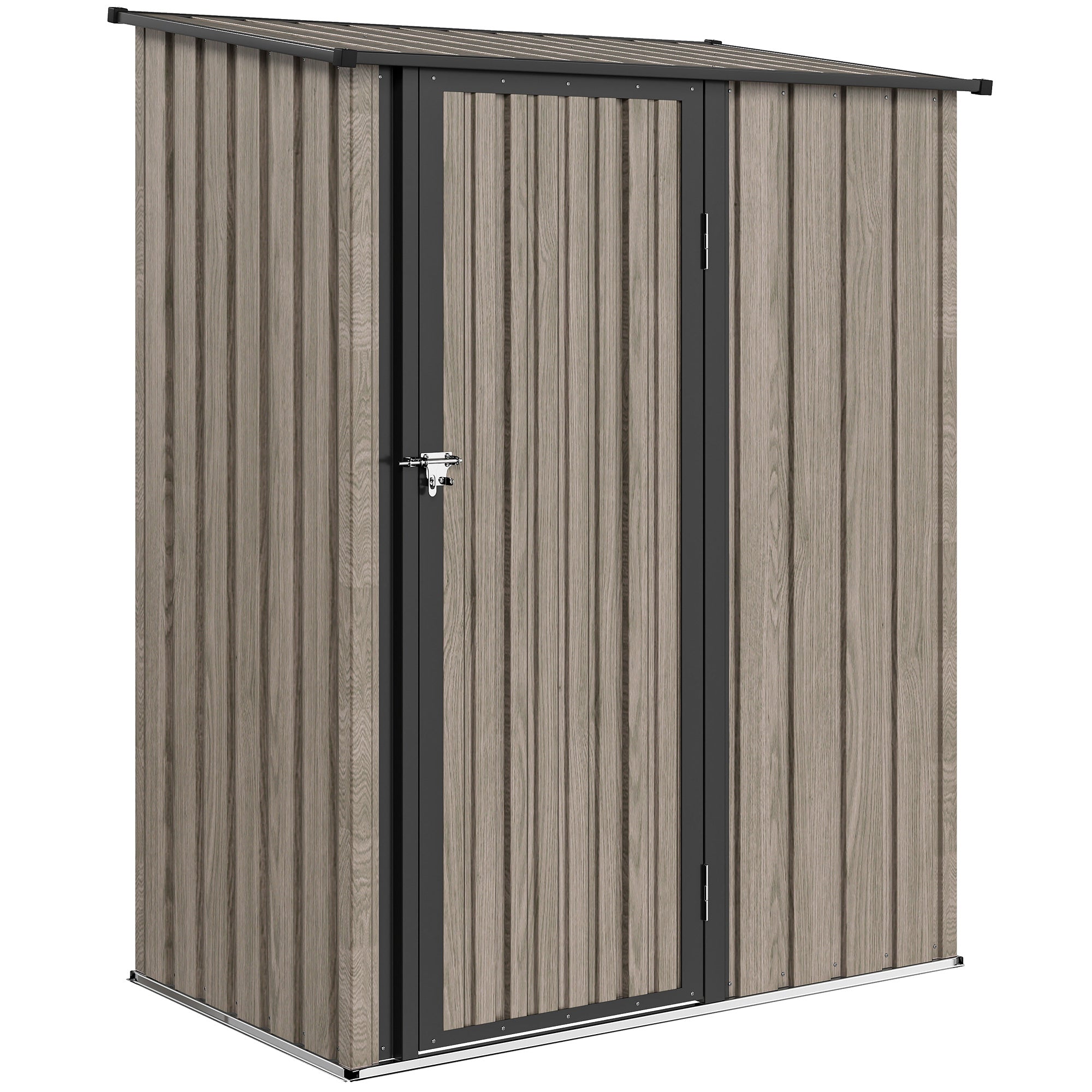 Outsunny 5x3 Garden Shed with Sloped Roof, Lockable Door for Tools and Equipment Storage, Light Grey