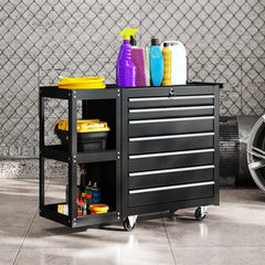 HOMCOM Lockable Steel Tool Chest on Wheels, 7 Drawer Tool Box with Handle for Workshop, Garage, Black - product image 2
