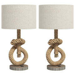 HOMCOM Nautical Table Lamps Set of 2 with USB Charging Port, Bedside Lamps for Bedroom Living Room, Warm White LED Bulb Included, with Hemp Rope, Natural