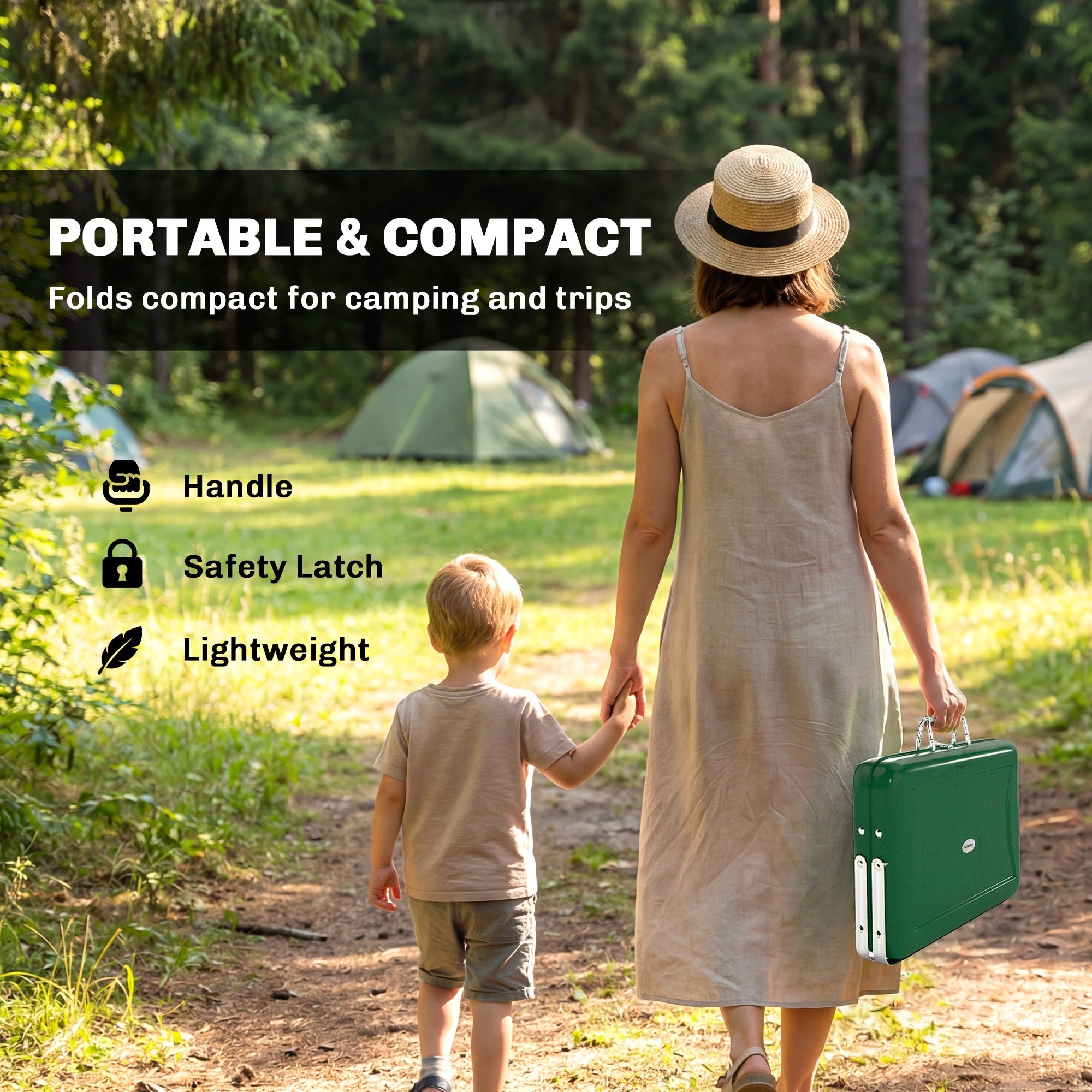 Outsunny Charcoal BBQ Grill Portable Stainless Steel Barbecue with Tilting Grate for Camping Picnic Garden Dark Green