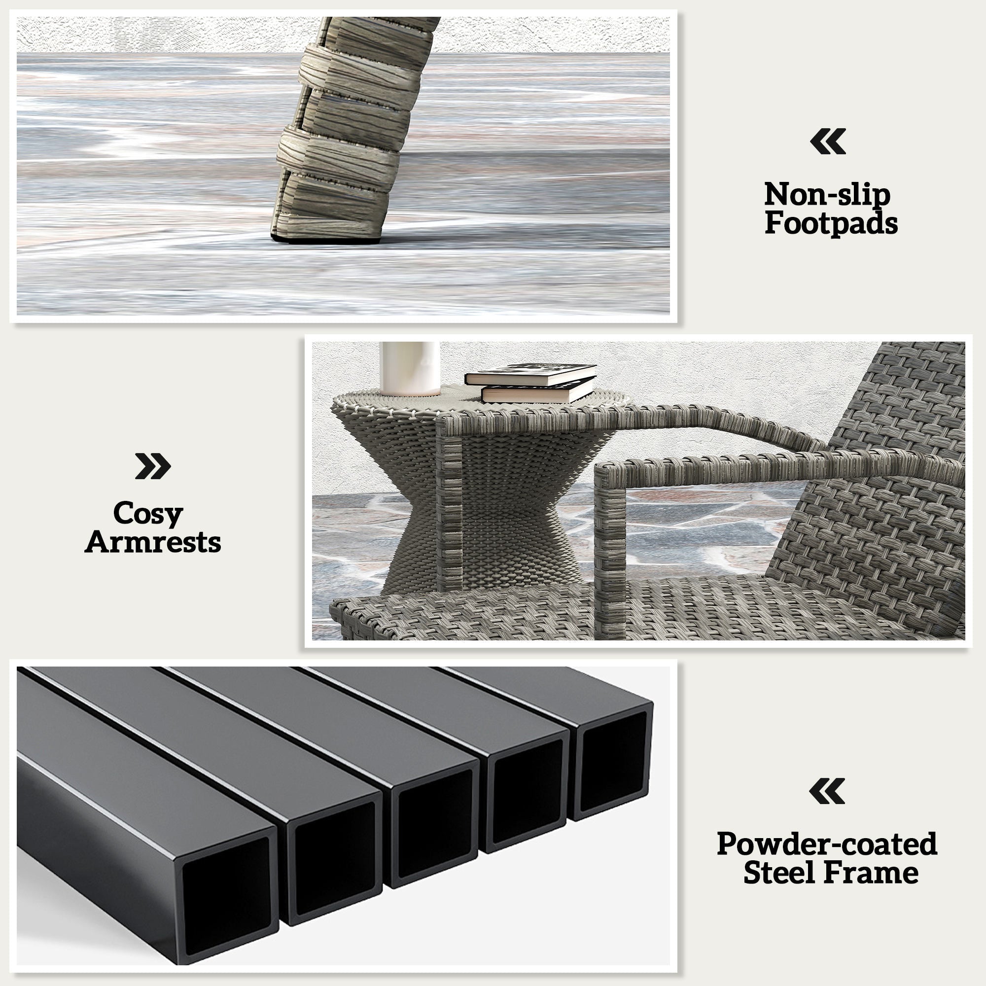 Outsunny Reclining Rattan Lounger, with Extending Footrest - Grey