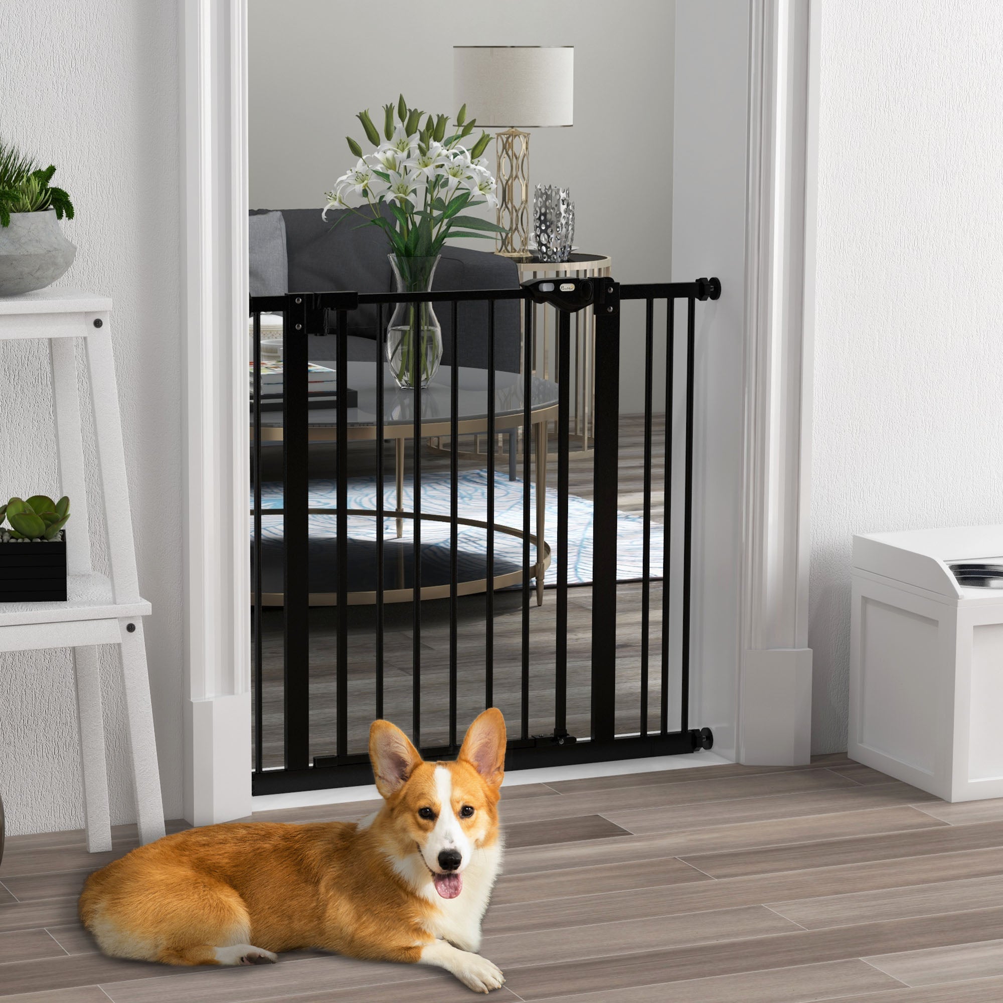 PawHut Adjustable Safety Gate w/ One Extensions, Four Adjustable Screws, Black
