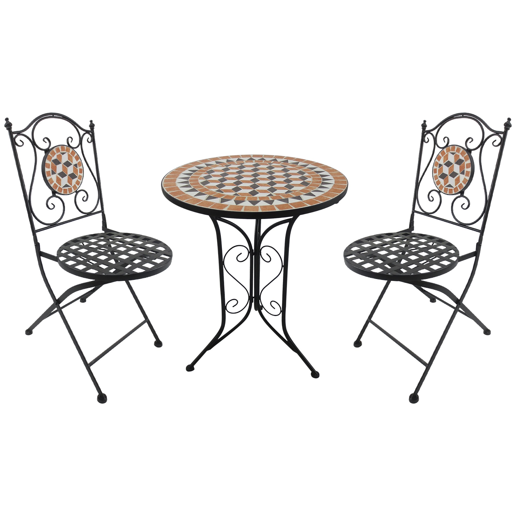 Outsunny 3 PCs Garden Mosaic Bistro Set Outdoor Patio 2 Folding Chairs & 1 Round Table Outdoor Furniture Vintage