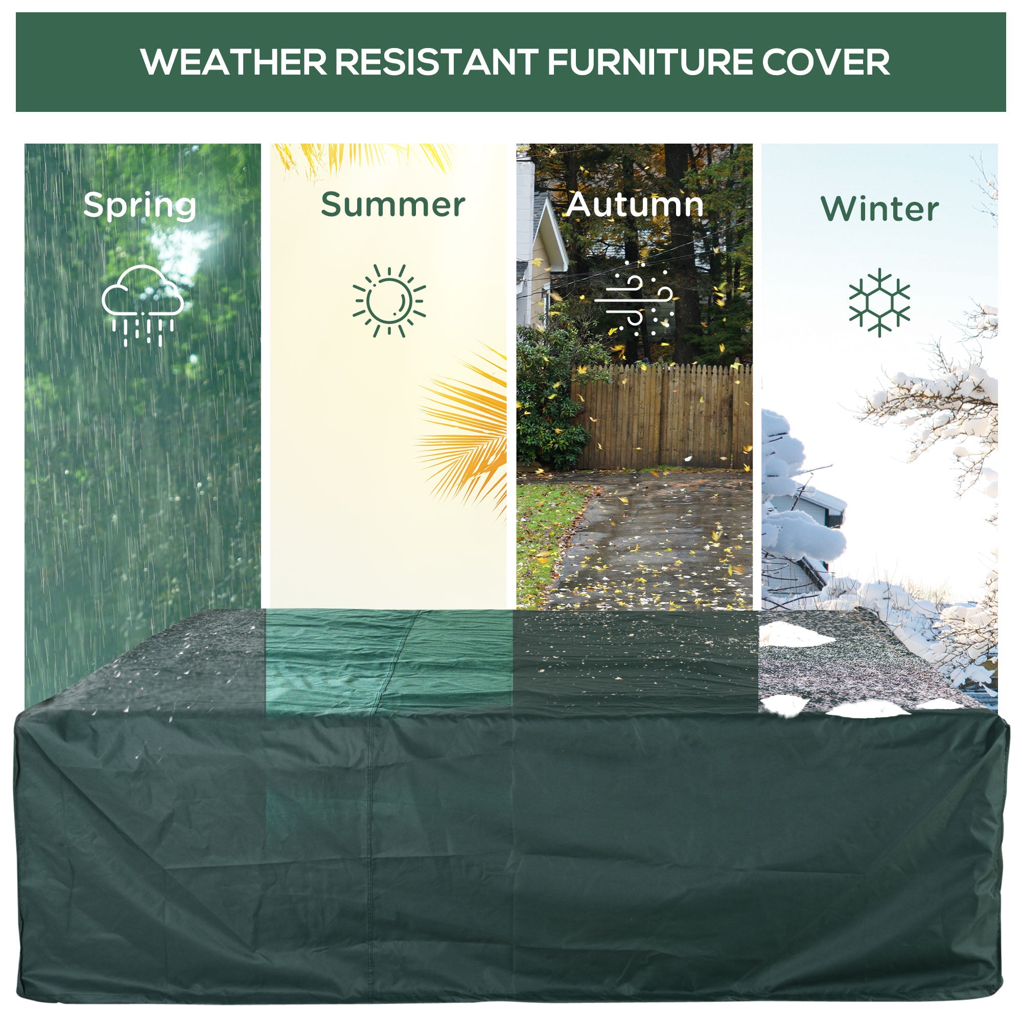 Outsunny Large Patio Garden Furniture Set Cover 600D Oxford Square Waterproof, 230 x 230 x 70 cm, Green