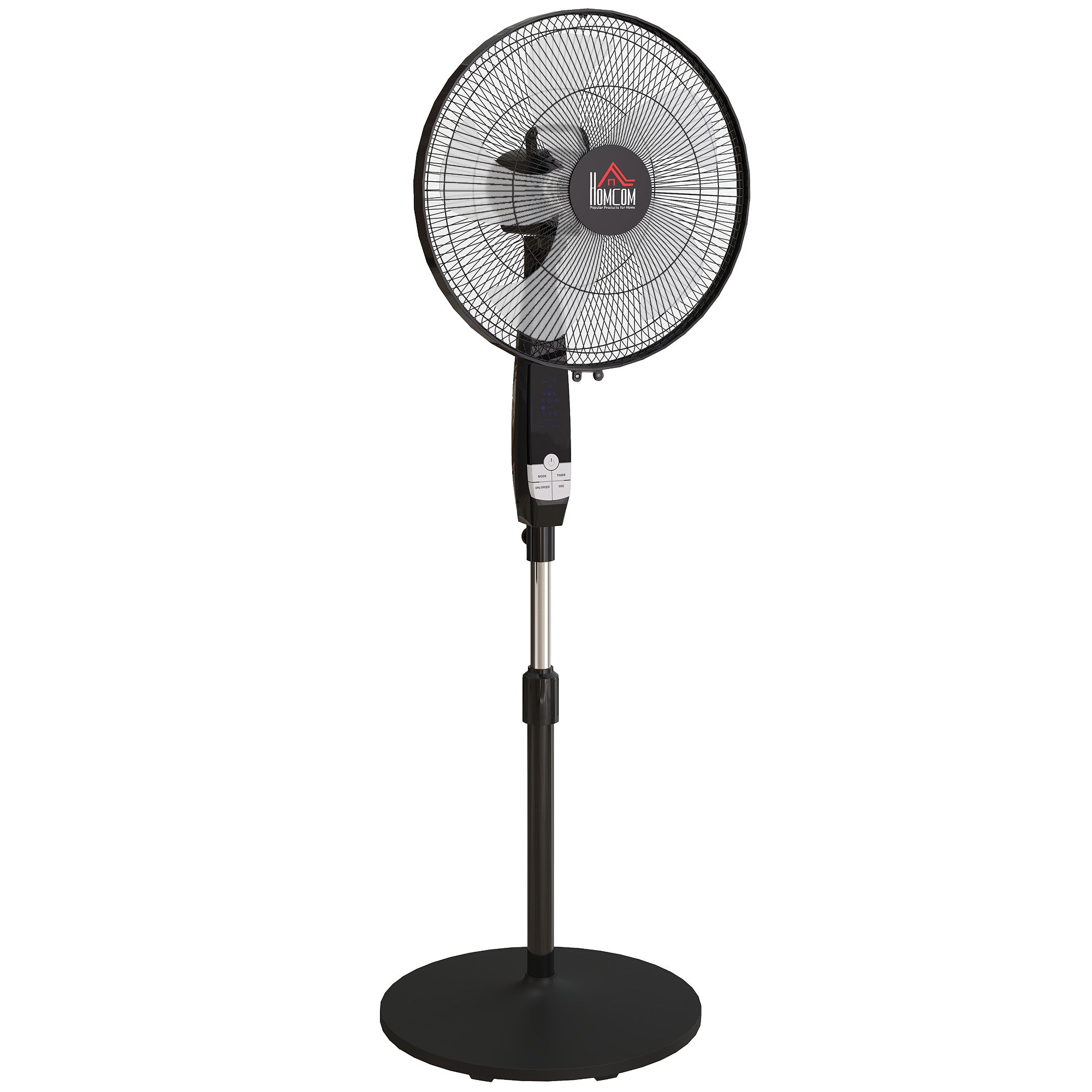 HOMCOM 16" Pedestal Standing Floor Fan, Oscillation Cooling Fan with Remote Control, Black