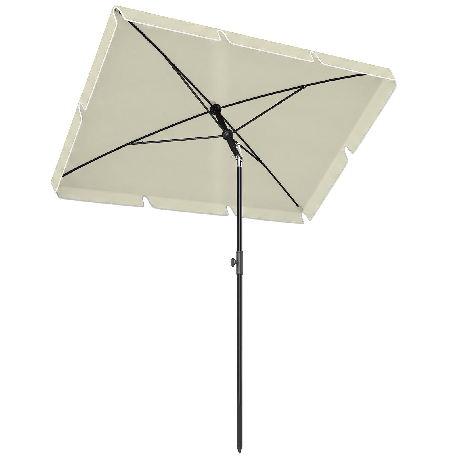 Outsunny 2 x 1.3m Garden Parasol Umbrella, Outdoor Market Table Umbrella with Ruffles & Aluminium Pole, Rectangular Tilting Parasol Sun Shade Canopy, Cream White