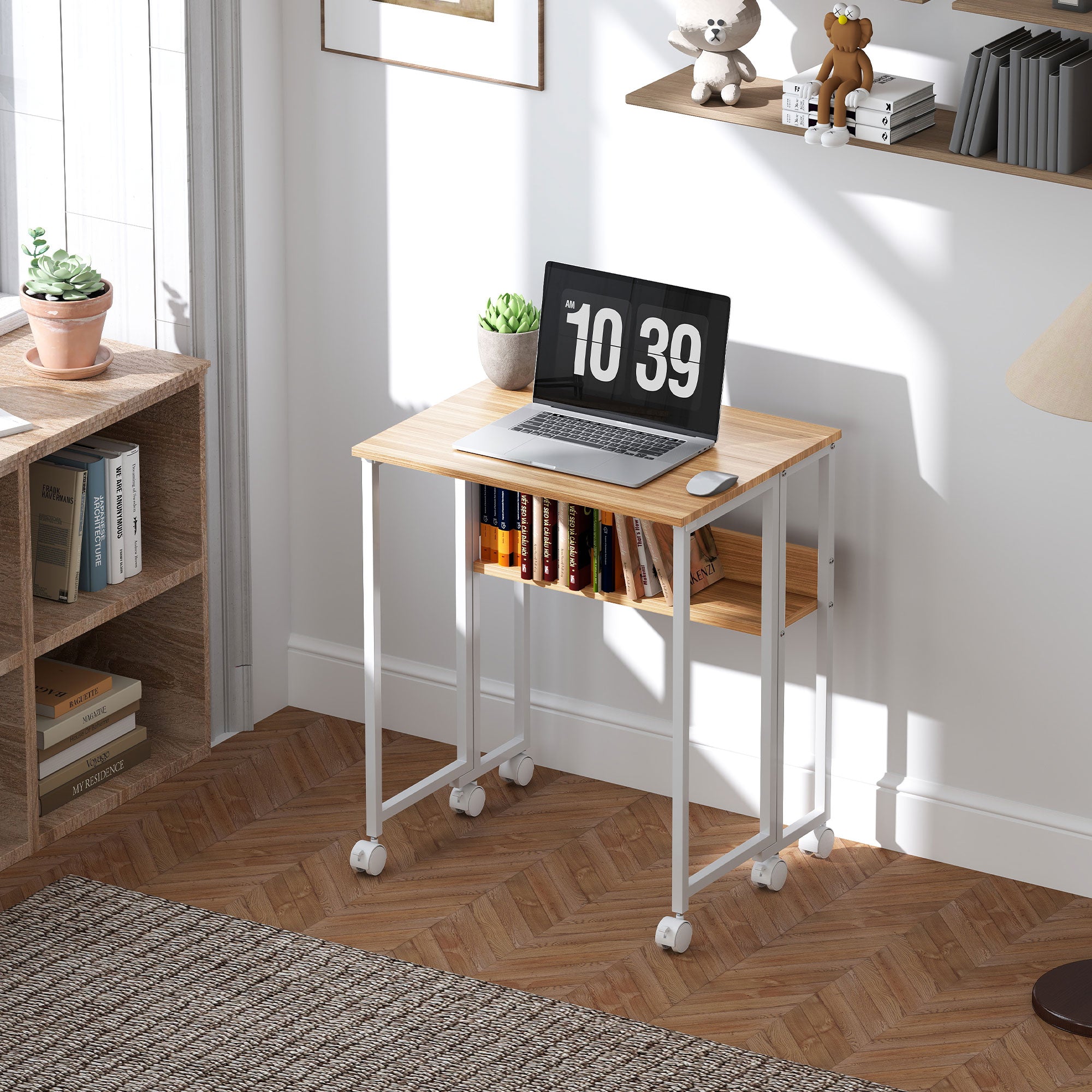 HOMCOM 63 cm Drop Leaf Writing Work Desk - Natural Wood Finish