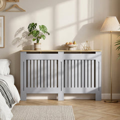 HOMCOM Slatted Radiator Cover, Painted Cabinet with Line Grill Design, 152L × 19W × 81H cm, Grey