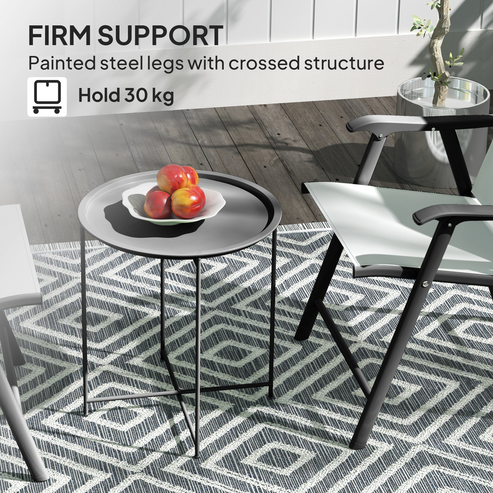 Outsunny Steel Removable Tray Top Garden Table - Black