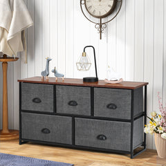 Fabric Drawer Cabinet for Wardrobe, Bedroom, Living Room-Black & Grey