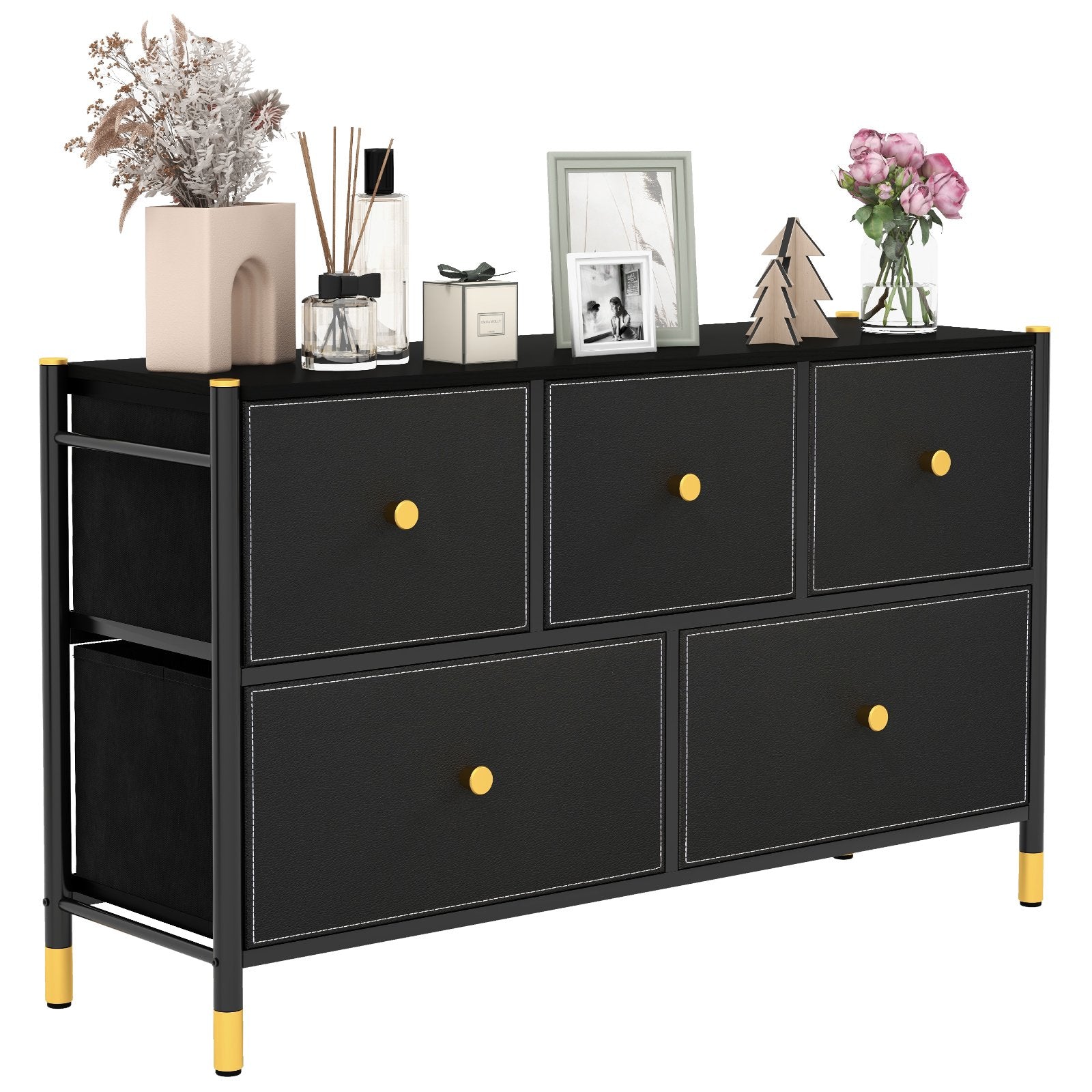 Fabric Dresser Tower for Bedroom with Drawers and Metal Frame-2-Tier