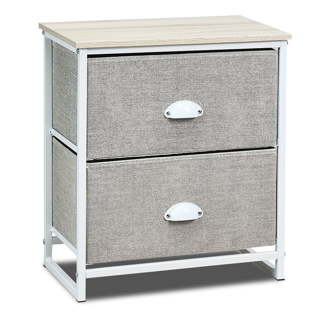 3/4 Fabric Nightstand Bedside Storage Cabinet Folding Drawers-2-Tier-White