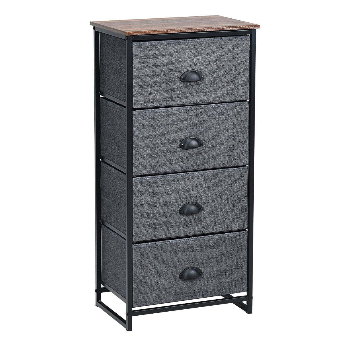 3/4 Fabric Nightstand Bedside Storage Cabinet Folding Drawers-4-Tier-Black