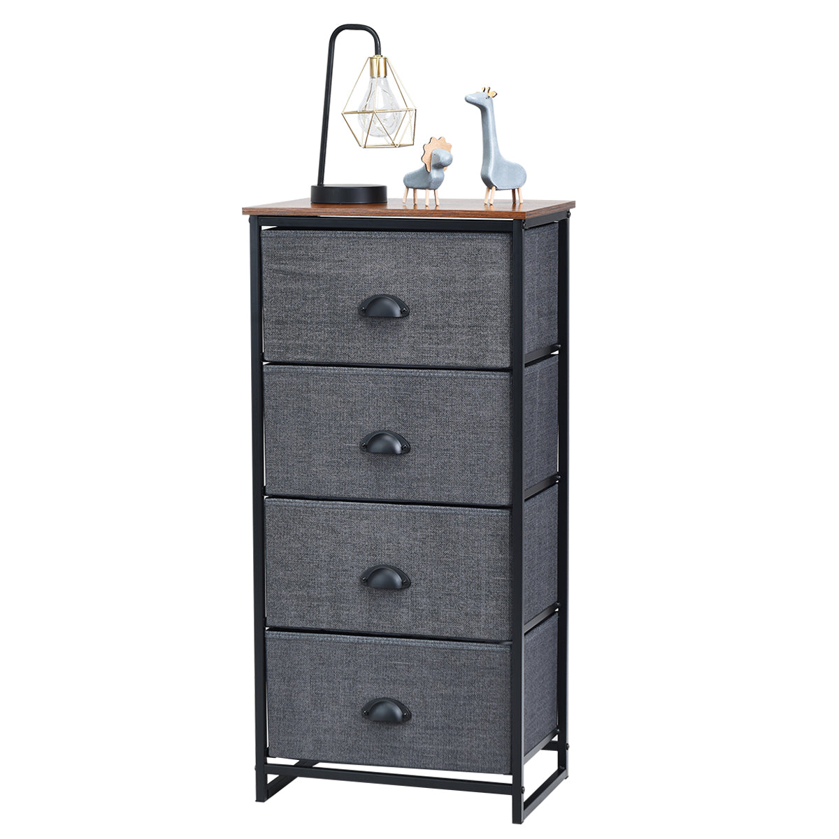 3/4 Fabric Nightstand Bedside Storage Cabinet Folding Drawers-4-Tier-Black