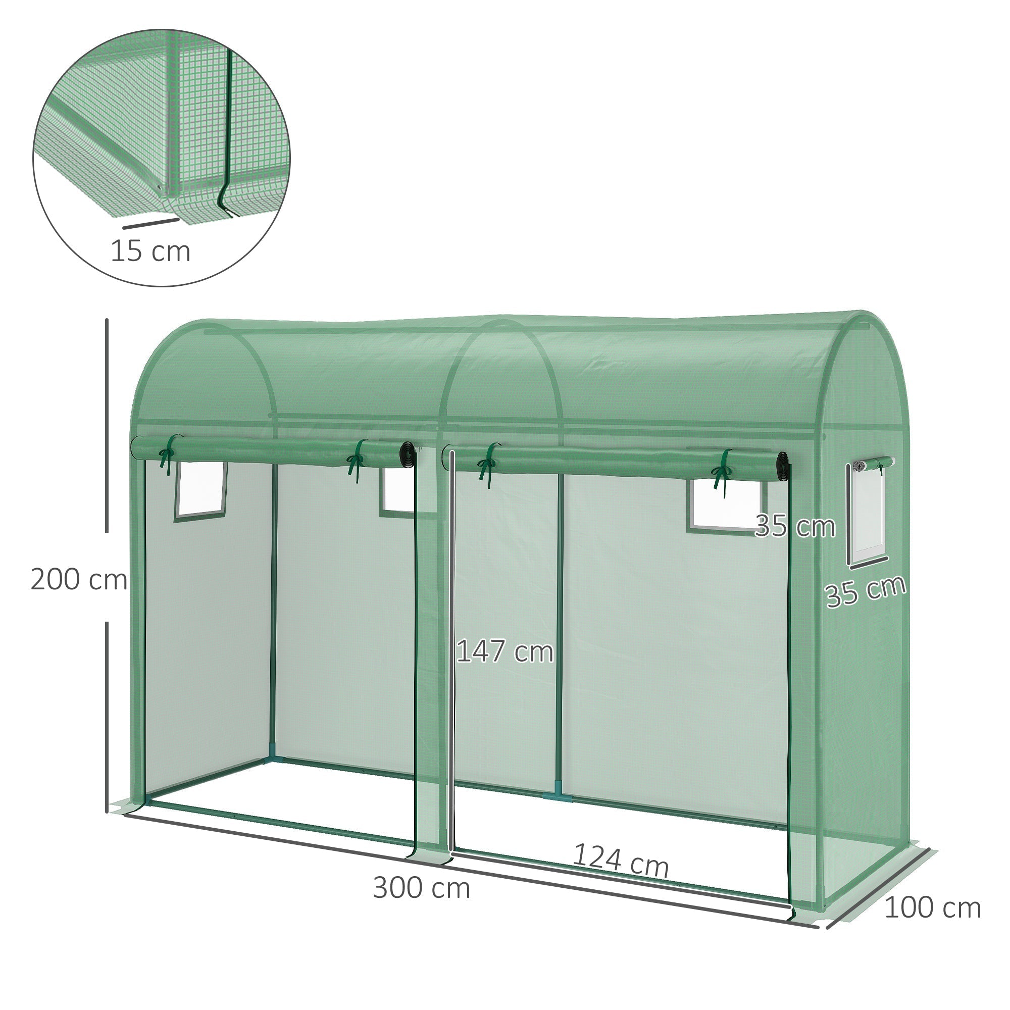 Outsunny Walk-in Greenhouse, Tomato Greenhouse with Double Doors & 4 Windows, Garden Plant Growth Green House with PE Cover, Steel Frame, Green, 3 x 1 x 2 m