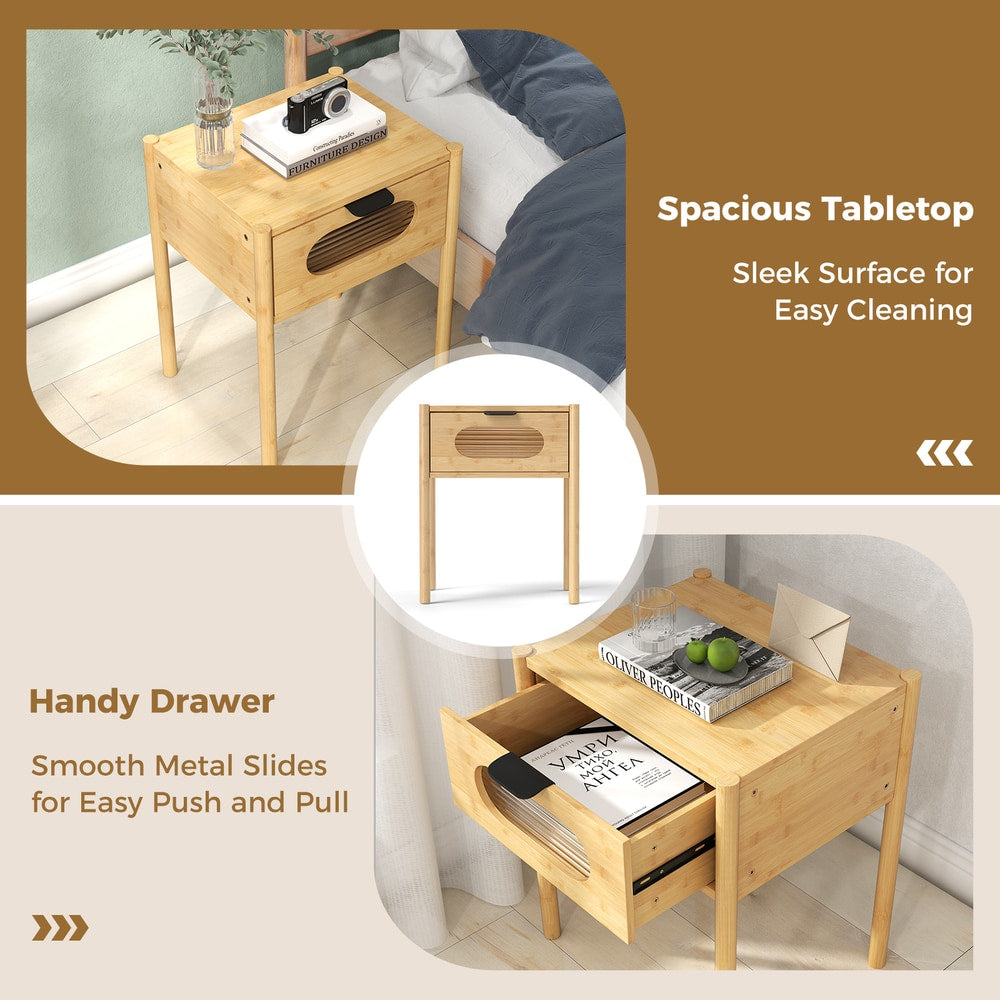 Spacious tabletop and handy drawer of the farmhouse bedside table nightstand