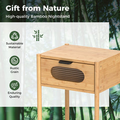 High-quality bamboo nightstand with rustic grain and enduring quality