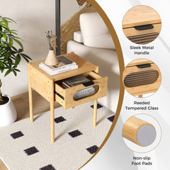 Close up of the farmhouse bedside table nightstand drawer and legs