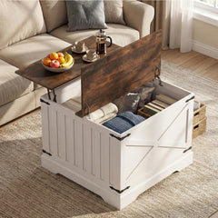 Farmhouse Lift Top Coffee Table 80CM Square Center Table with Hidden Storage Compartment-Rustic Brown