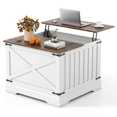 Farmhouse Lift Top Coffee Table 80CM Square Center Table with Hidden Storage Compartment-Rustic Brown
